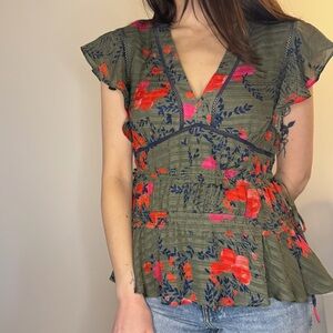 Tanya Taylor Floral Ruffle Blouse